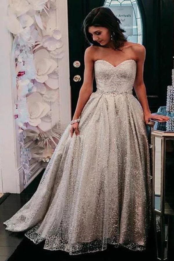 silver dresses cheap A-line Silver Grey Spaghetti Straps Long Evening Prom Dresses, Cheap Custom Prom Dresses, MR7886