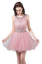 Sparkly Two Piece Homecoming Dresses Short Beaded Tulle Prom Gowns with Sequins UQ2011
