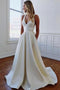 Charming Straps Bow Sleeveless A-Line Bridal Dresses, Simple Bow Back Wedding Dresses UQ1994