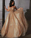 Glitter A Line Elegant Long Prom Dress, Spaghetti Straps Evening Party Dresses UQ2237