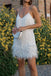 Tassel Feather Mini Summer Spaghetti Strap V Neck Evening Party Club Short Prom Dress UQD007