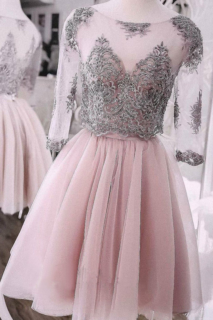 Two Pieces Short Prom Dress Cute Lace Homecoming Dress Tulle Cocktail Dresses N1846
