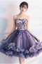 Puffy Sweetheart Tulle Homecoming Dress with Ruffles, Appliqued Knee Length Prom Dress UQ1873