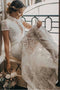 Vintage High Neck Lace Wedding Dress with Short Sleeves, See Through Bridal Dresses UQ1786