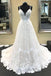 White V Neck Sleeveless Wedding Dress, A Line Long Lace Bridal Dresses UQ2432
