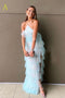 New Style Halter Ruffles Tulle Prom Dress with Slit, Charming Long Party Dress UQP0105