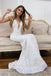 White Deep V Neck Mermaid Prom Evening Gown, Sequined Long Party Dress UQP0115