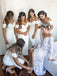 White Off Shoulder Bridesmaid Dresses Simple Tea-Length Wedding Party Dresses UQB0009