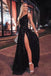 Black Prom Dress, Sparkly One Shoulder Split Evening Dress UQP0029