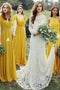 Flowy Yellow Long Chiffon Floor Length Bridesmaid Dress, A Line Yellow Prom Dress UQ2368