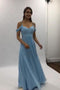 Flowy A-line Light Blue Chiffon Long Prom Dresses Simple Party Dresses with Pleats UQ2032