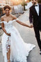 White Off the Shoulder Lace Beach Wedding Dresses Rustic Boho Wedding Dress UQ2264