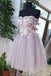 A Line Strapless Short Tulle Homecoming Dress with Lace, Mini Cute Prom Gown UQ2208