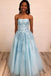 Light Blue Strapless Long Prom Dress with Lace Appliques, New Style Graduation Dress N1693