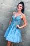 A Line V Neck Lace Appliques Tulle Homecoming Dress, Cute Short Prom Dress with Lace UQ2124
