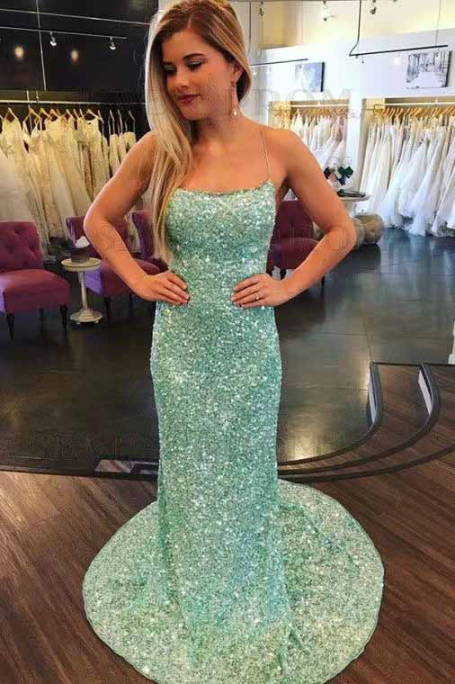 Sparkly Mint Sequin Mermaid Long Party Prom Dress for Women, Shiny Evening Dress UQP0060