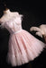  A-Line Pink Sweetheart Tulle Short Prom Dress Homecoming Dress With Feather UQH0079