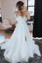 Simple Off the Shoulder Tulle Wedding Dress with Split, Beach Wedding Gown UQW0059