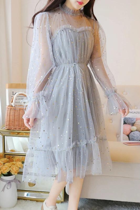 Sparkly Star Long Sleeves Tulle Homecoming Dresses, Charming Short Prom Dress UQ2003