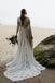 A Line V Neck Long Sleeves Lace Beach Wedding Dress, Bridal Gown UQW0076