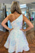 Sparkly A Line Sequined One Shoulder Homecoming Gown Short Prom Dress UQH0118