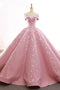 Ball Gown Off the Shoulder Satin Prom Dress with Lace Appliques, Long Quinceanera Dress UQ2530