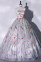 Silver Grey Strapless Ball Gown Prom Dress Floral Floor Length Quinceanera Dress UQP0215