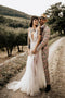 See Through Deep V Neck Thigh Split Beach Wedding Dresses Vintage Bridal Dress UQ2068