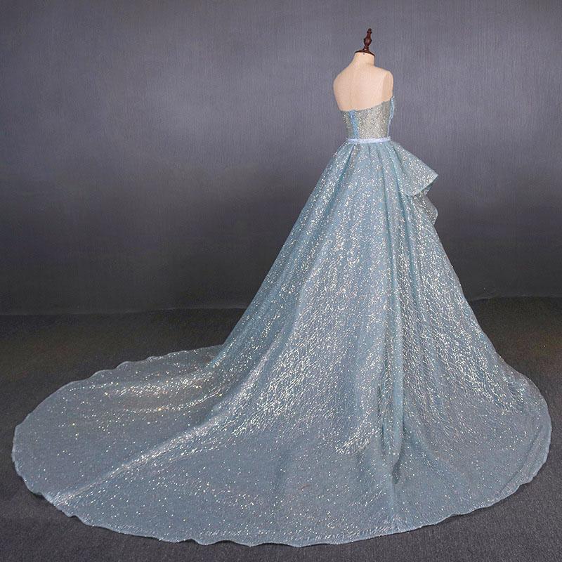 Gorgeous Strapless Puffy Prom Dress, Glitter Sheath Evening Dress with Detachable Train UQ2335