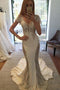 Mermaid Beach Wedding Dress with Short Sleeves, Long Bridal Dress with Lace UQ1763