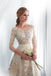 A Line Floor Length Floral Prom Dresses 3/4 Sleeves A-line Empire Waist Long Evening Gowns UQ2277