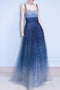 Royal Blue Straps Floor Length Ombre Tulle Prom Dress, A Line Elegant Evening Dress UQ2316