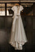 A Line Short Sleeve Lace and Tulle Silver Gray Country Wedding Dresses with Sash UQ2252