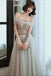 Light Gray Tulle Lace Long Prom Dress, Floor Length Off the Shoulder Formal Dresses UQ2579