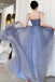 Unique Sparkle Straps Floor Length Tulle Prom Dress, A Line Sleeveless Evening Dresses UQ2101
