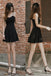 Spaghetti Strap Black Mini Homecoming Dress, Simple Little Graduation Dresses N1965