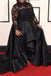 Black Long Sleeves Satin Plus Size Prom Dress with Lace, Long Prom Gown N2216