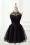 Black Halter Sleeveless Short Tulle Homecoming Dresses, Cute Little Black Short Prom Dresses UQ1938