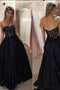 Black Sweetheart Prom Dress with Lace, A Line Strapless Long Graduation Dress UQ1726