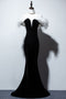 Black Velvet Mermaid Prom Dress with Feather, Off the Shoulder Long Evening Gown UQP0067