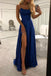 Spaghetti Strap Simple Prom Dress with Side Slit, Long Bridesmaid Dresses UQB0002