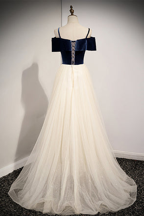 Spaghetti Straps Long Prom Formal Dress with Flowers, Tulle Dance Dresses UQP0048