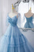 A Line V Neck New Style Tiered Long Tulle Prom Dress, Evening Gown with Flower UQP0187
