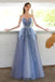Blue Strapless Shiny Long Prom Gown with Beading, A Line Sparkly Evening Dress UQP0189