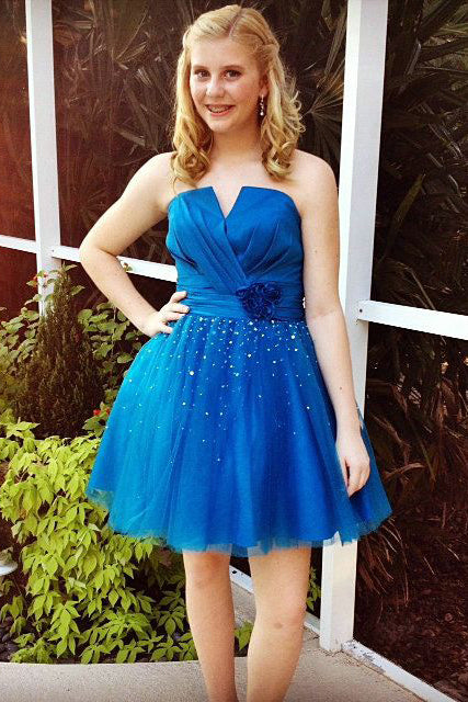 Blue Strapless Tulle Graduation Dress, New Sparkly Short Homecoming Dress UQH0041