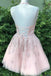 Blush Pink Halter Sleeveless Appliqued Tulle Homecoming Dress, Short Prom Dress UQH0005