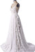 A Line V Neck Lace Boho Wedding Dress, Spaghetti Straps Beach Wedding Gown UQW0073