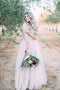 Two Piece Tulle Floor Length Wedding Dress with Lace, Rustic Wedding Dress with Sleeve UQ2251