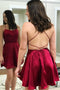 New Style Burgundy Spaghetti Straps Homecoming Dress, Simple Mini Graduation Dress UQH0019