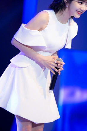 Ivory Short Satin Homecoming Dresses, A Line Cute Short Sleeves Sweet 16 Dress UQ1962